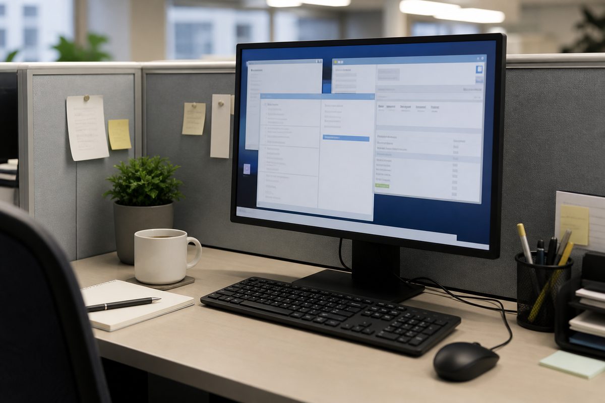 Офисный компьютер — иллюстрация Windows и Office